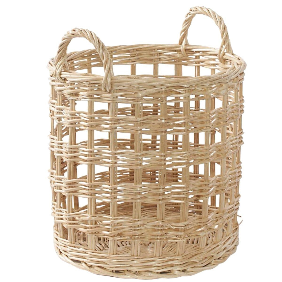 Cesto in vimini bianco traforato, Ø30H30 cm