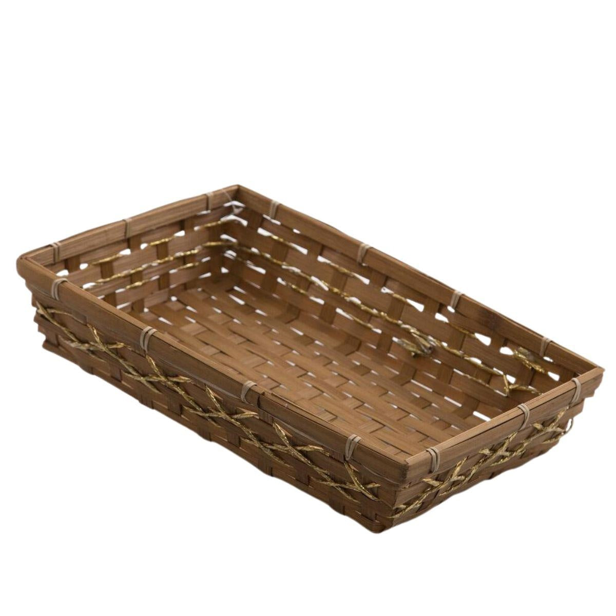Vaschetta in bambù marrone con filo dorato, 42x27H8 cm (kit da 10)