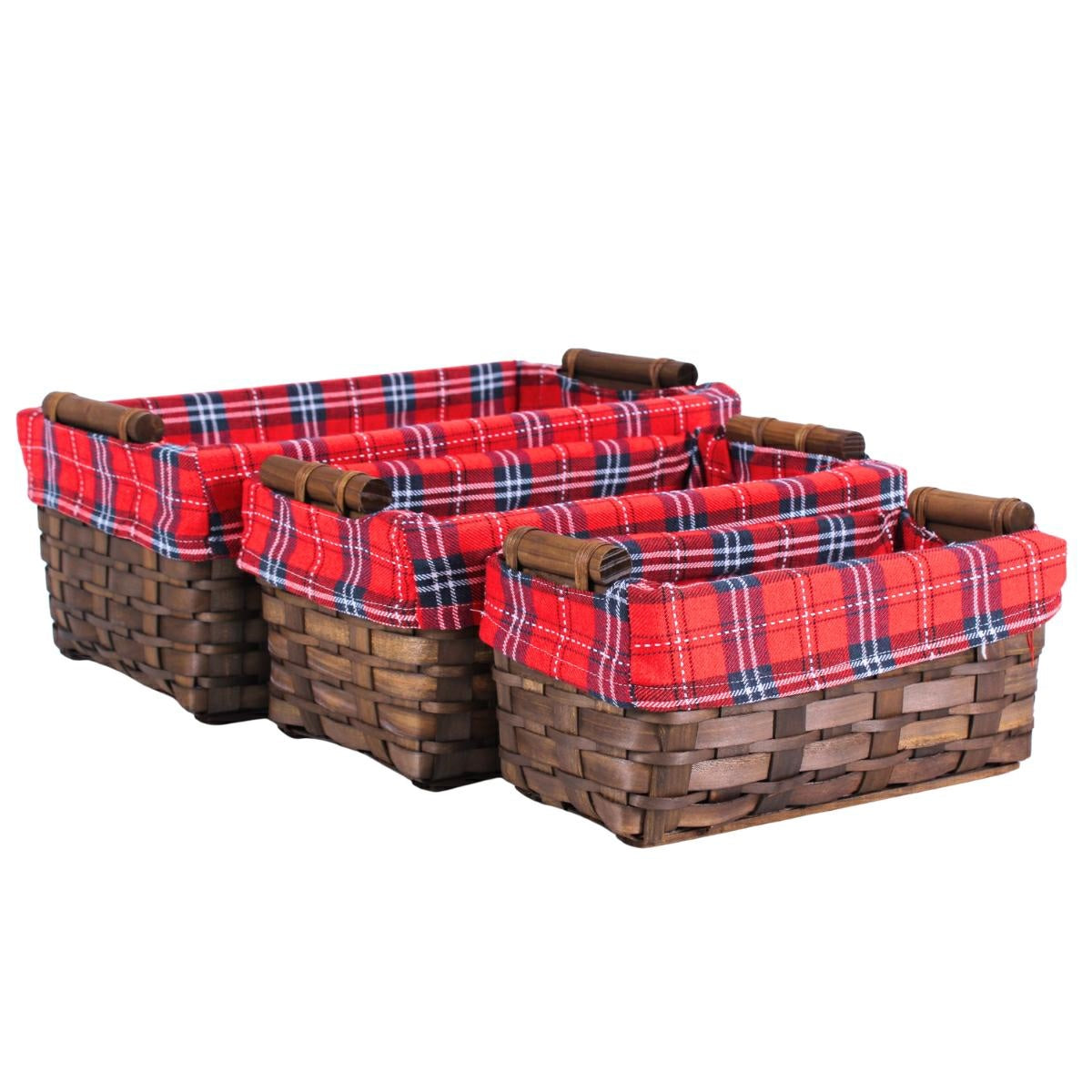 Vaschetta pioppo marrone fodera scozzese rossa, 42x26x17 cm