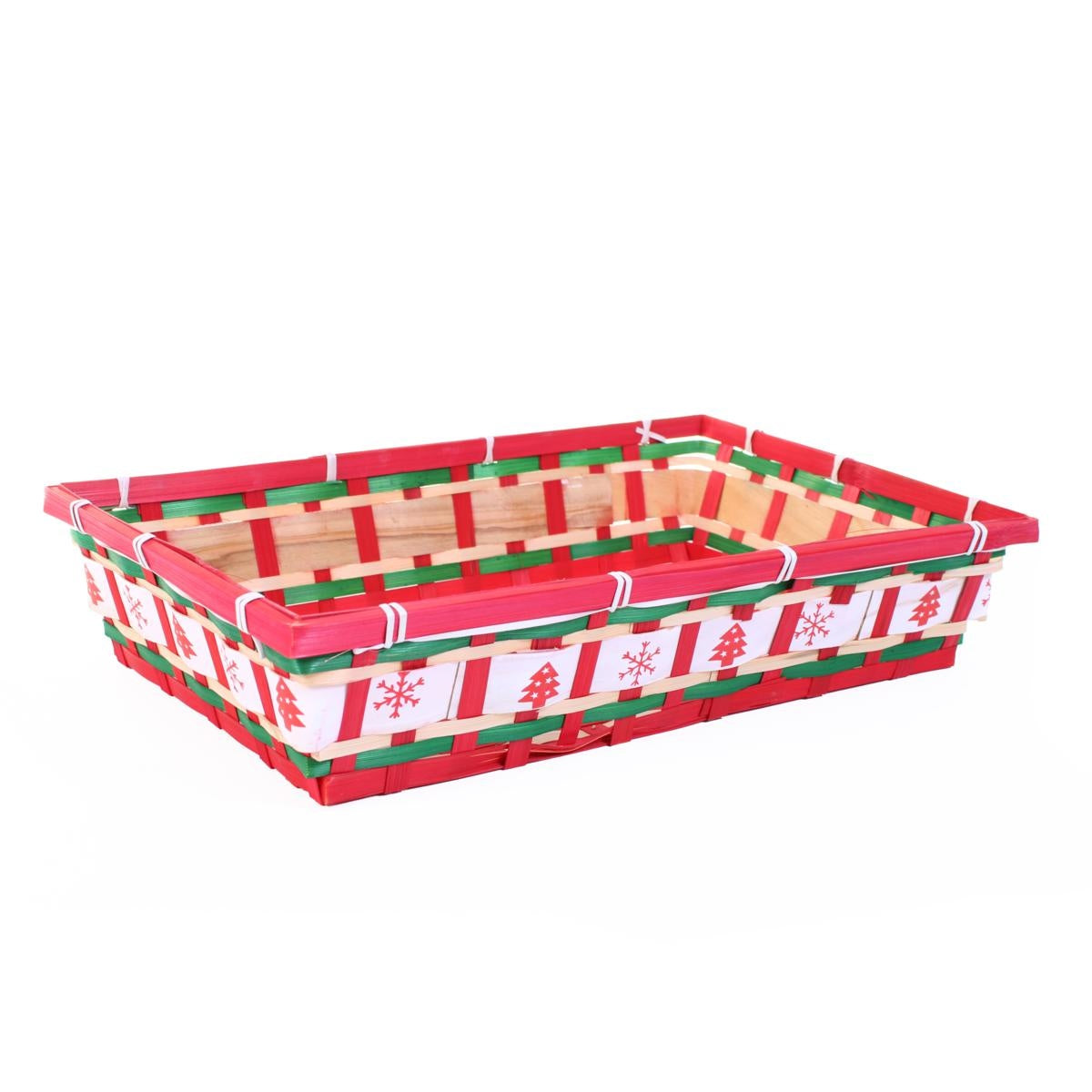 Cesto rettangolare in bambù bianco e rosso, 42x27H8 cm (kit da 10)