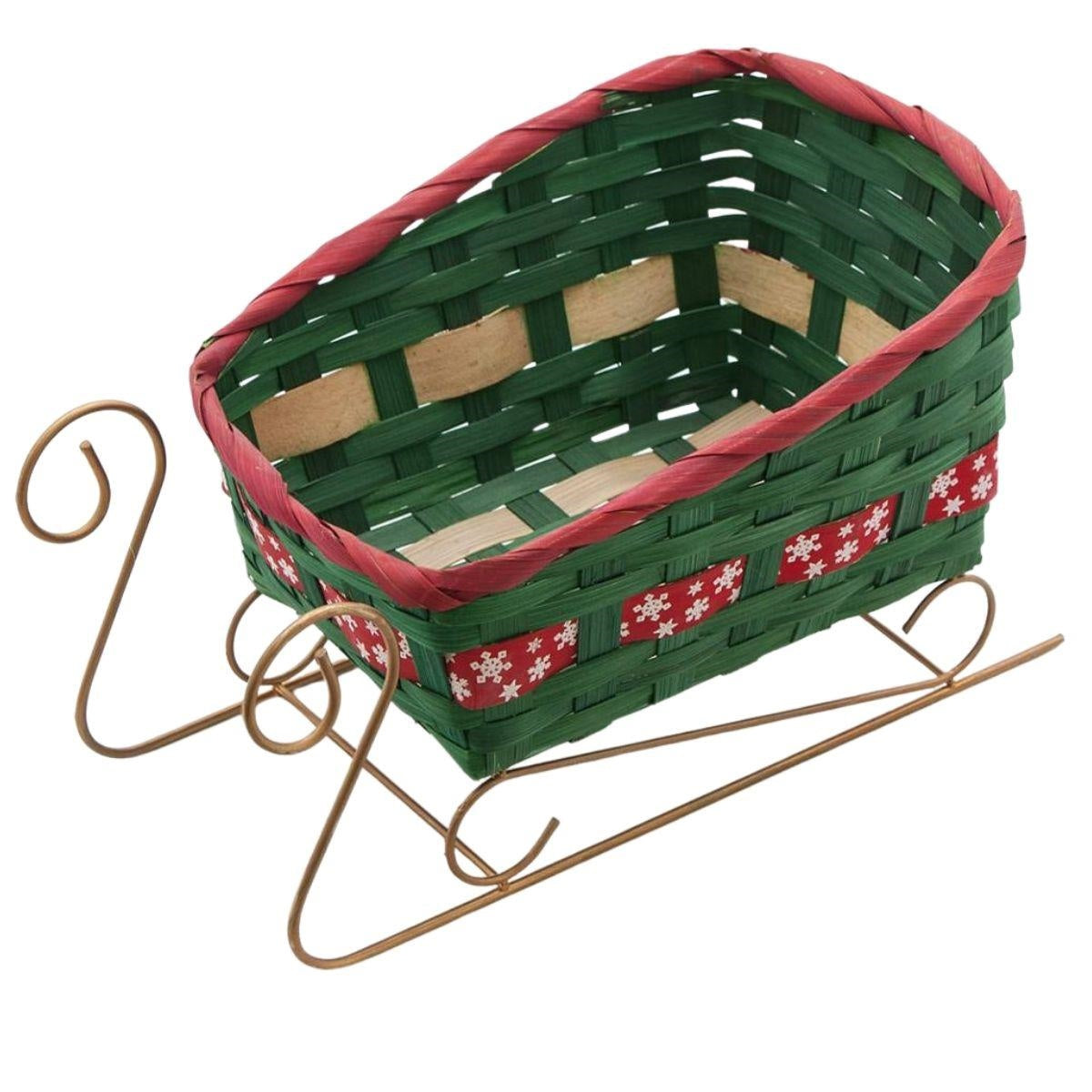 Cesto a forma di slitta in bambù, 28x16x17 cm (kit da 3)