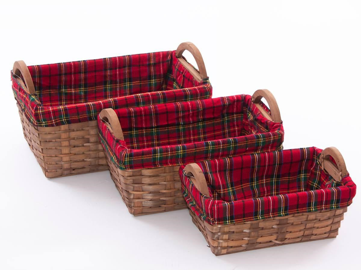 Cesto in pioppo con fodera, set di 3, 42x25H18 cm
