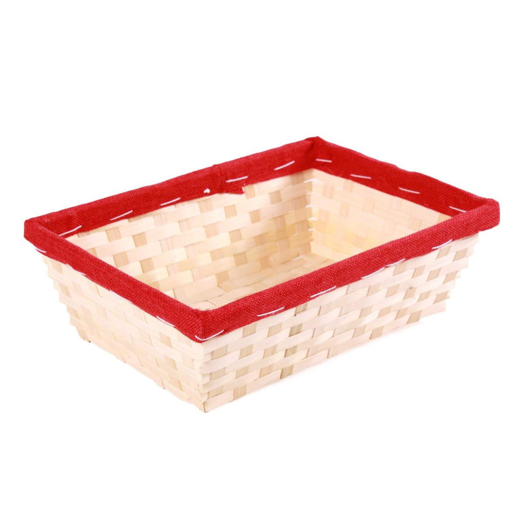 Vaschetta in bambù naturale con bordo rosso, 32x23H10 cm (kit da 10)
