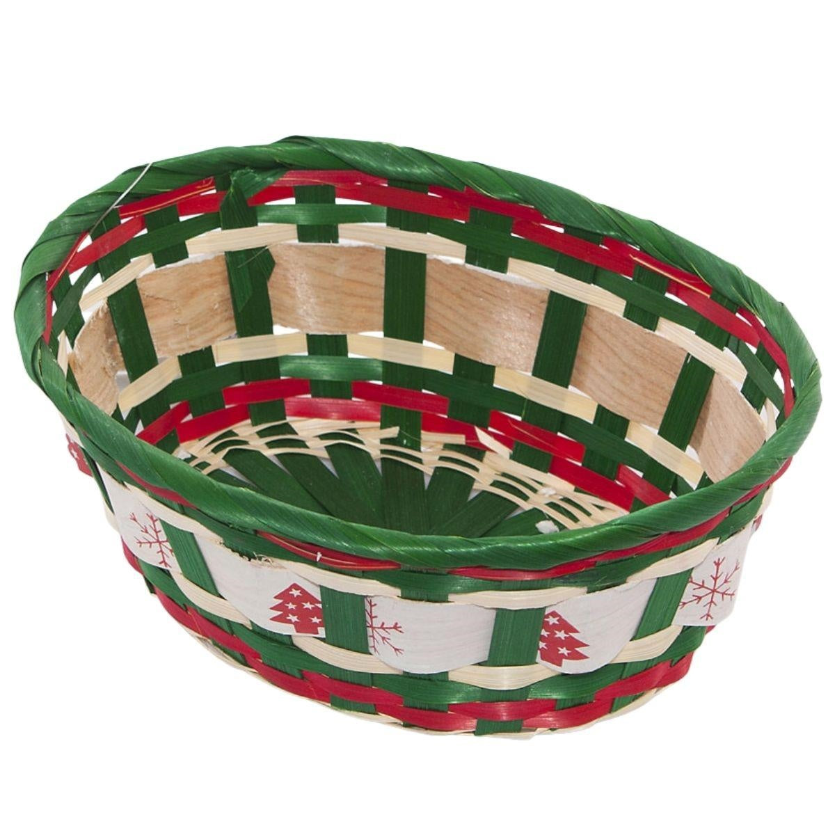 Cesto natalizio verde in bambù, 24x18H9 cm (kit da 10)