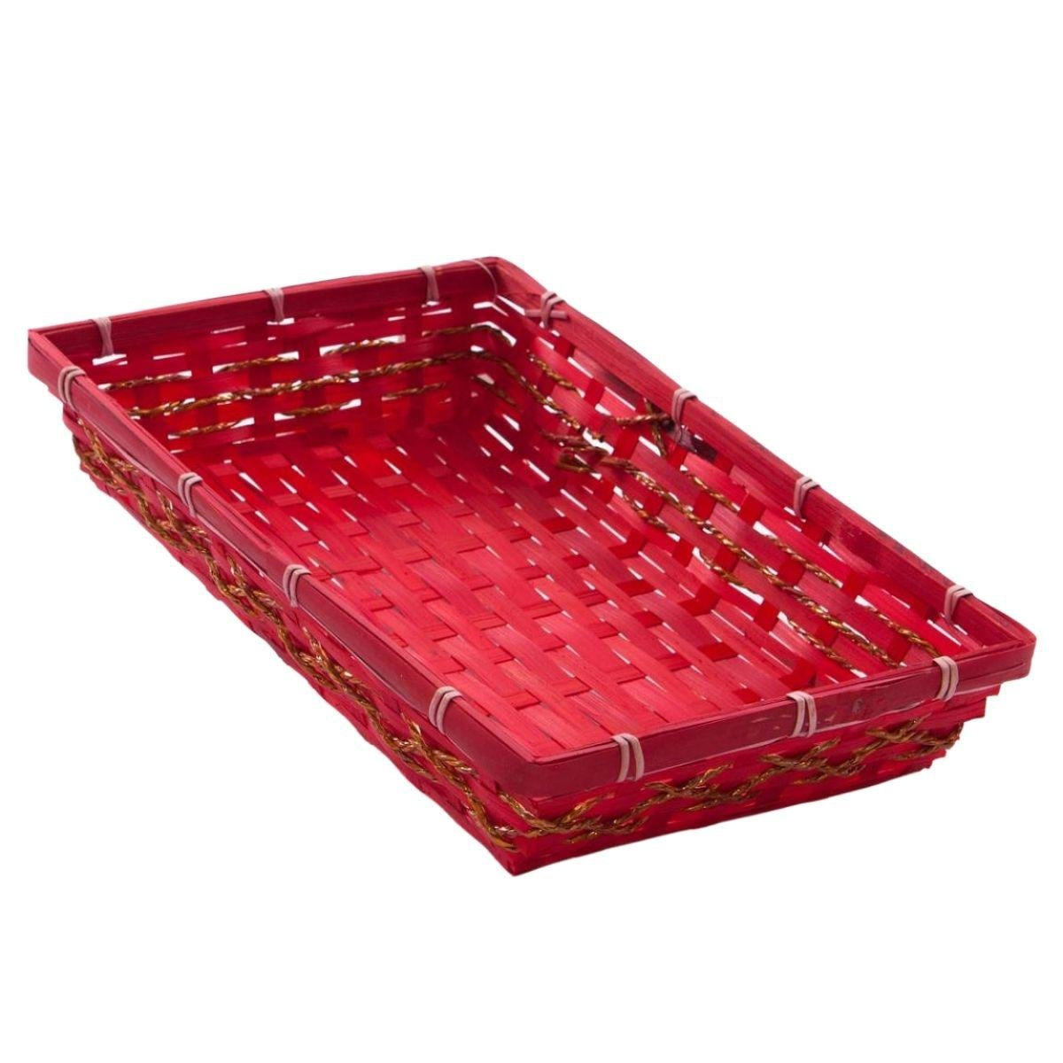 Cesto rosso e oro in bambu', 36,5x24x7 cm (kit da 10)