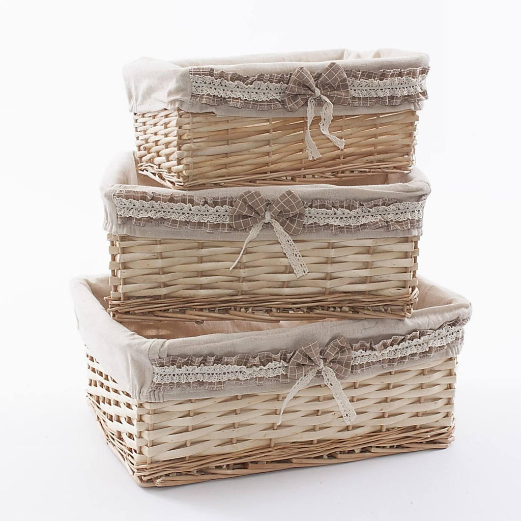 Cesto rettangolare in vimini con fodera, 45x32x18 cm