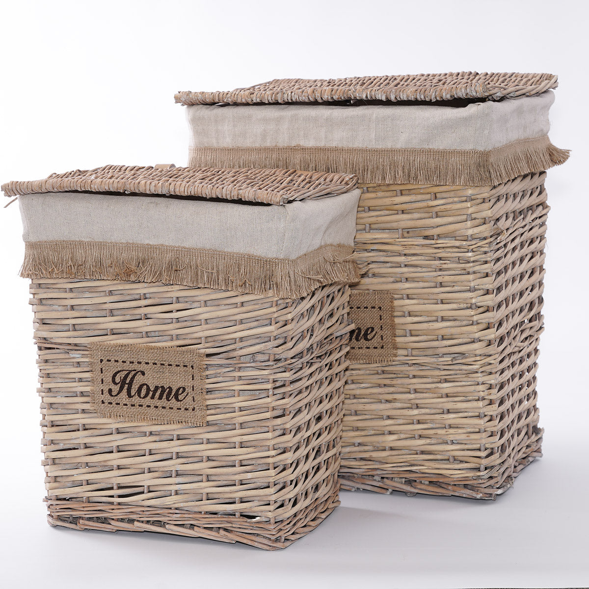 Portabiancheria in vimini bianco, set di 2, 47x35x55 cm