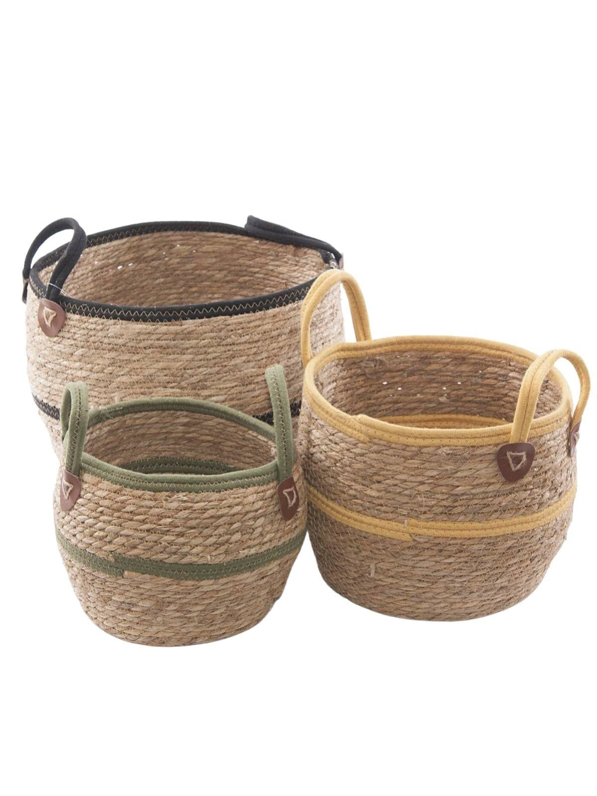 Cesto in seagrass e cotone in set di 3, Ø34H29 cm