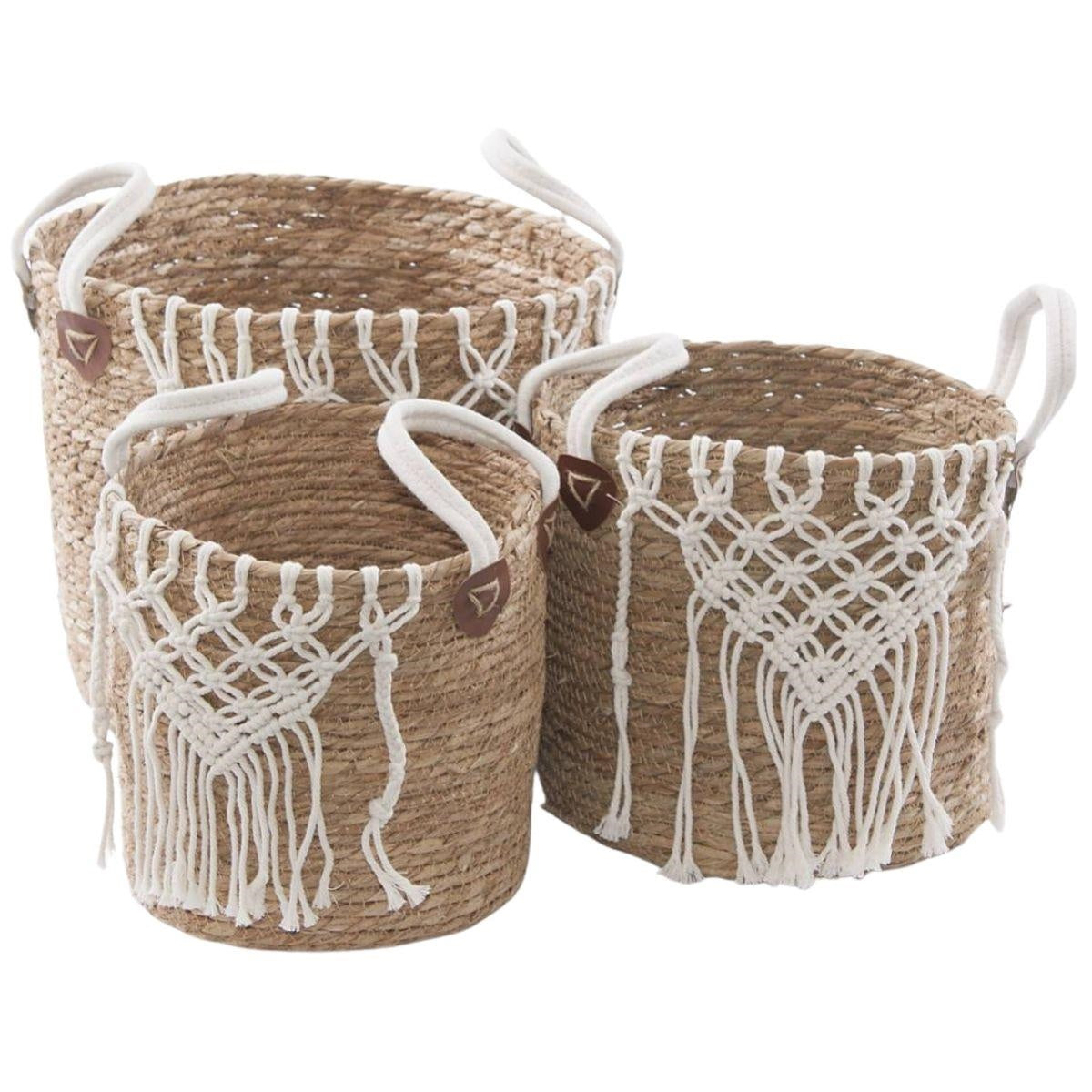 Cesti in seagrass e cotone, set di 3, Ø34H28 cm