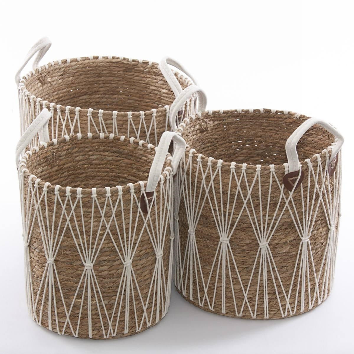 Cesto in seagrass e cotone, Ø37H37 cm, set di 3