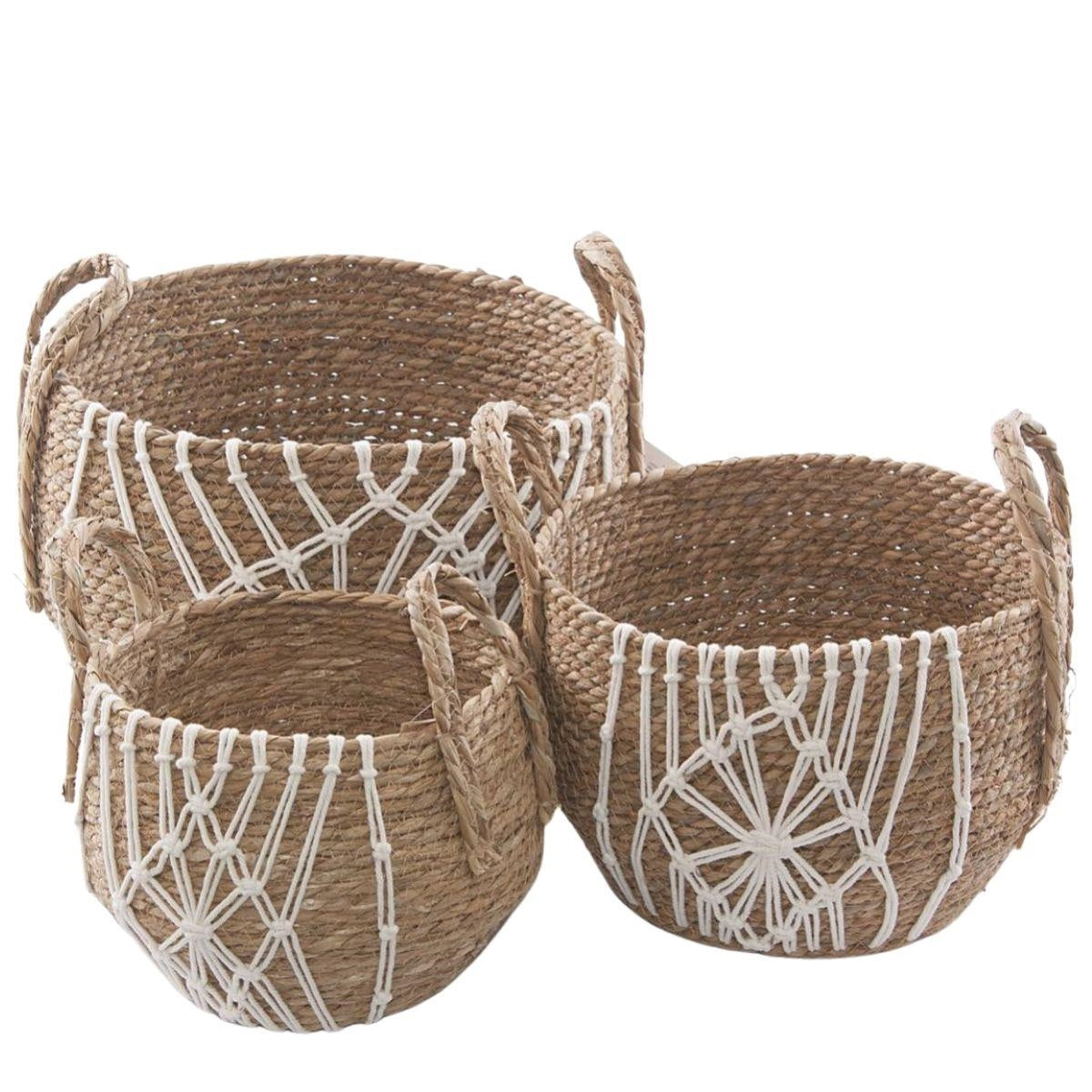 Cesto in seagrass e cotone con manici, set di 3, Ø37H37 cm