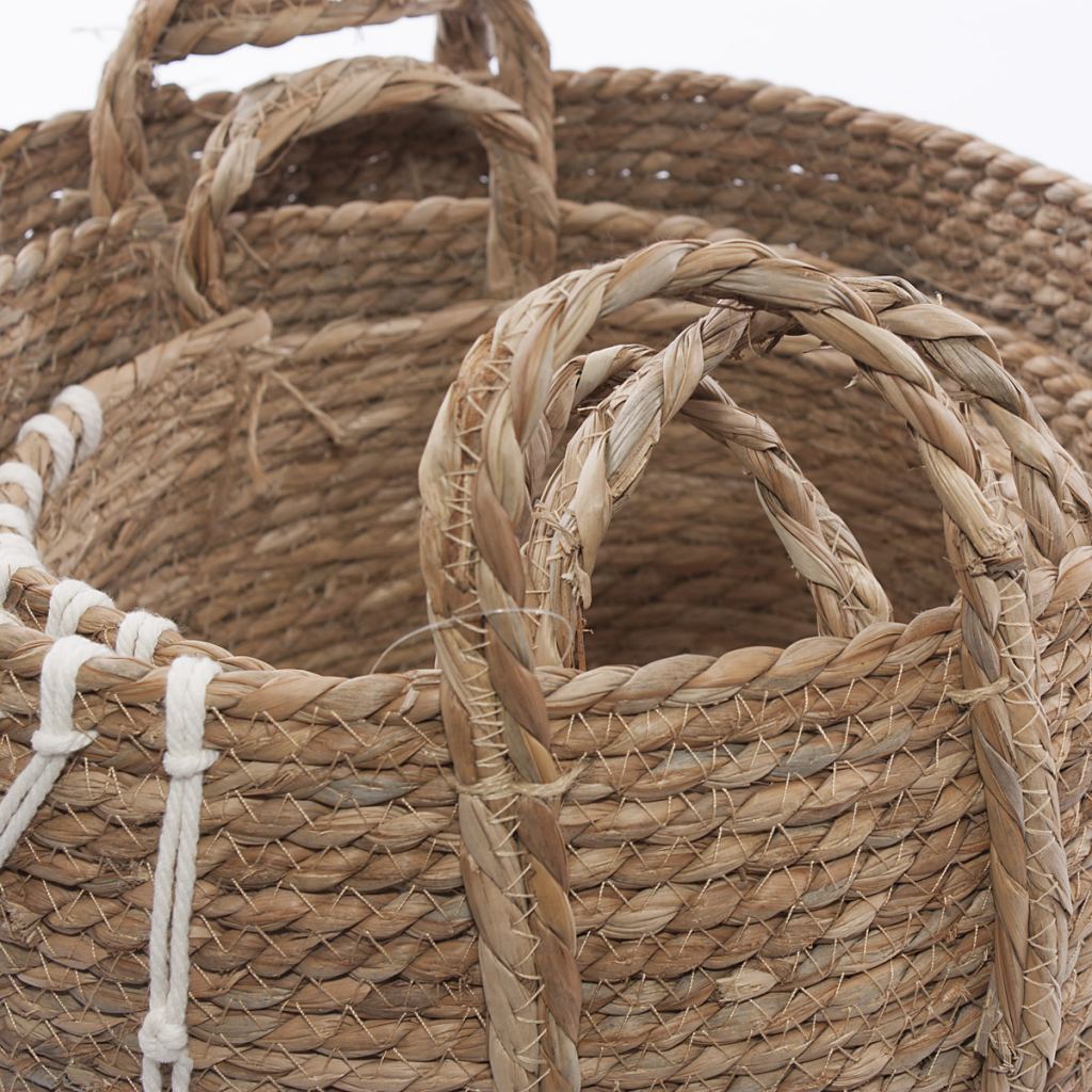 Cesto in seagrass e cotone con manici, set di 3, Ø37H37 cm