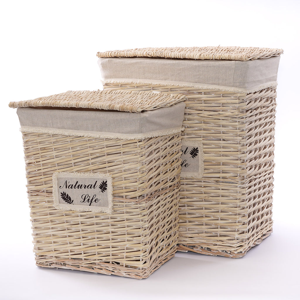 Portabiancheria in vimini, 47x35H55 cm, set di 2