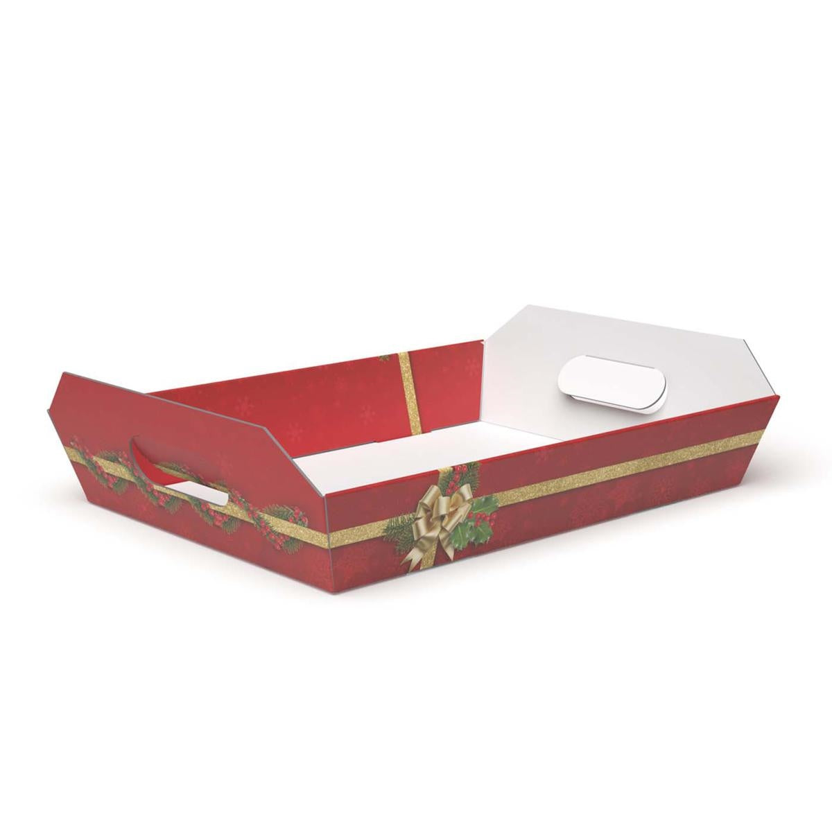 Vassoio in cartone con maniglie e fiocco rosso, 36x28H6 cm (kit da 10)