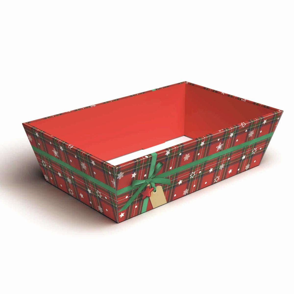 Vassoio in cartone a fantasia scozzese, 38x24H11 cm (kit da 10)