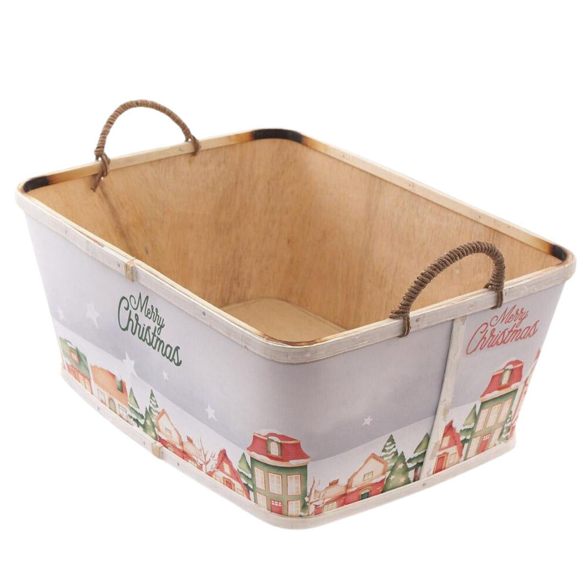 Vaschetta natalizia in legno con manici, 38x28H16 cm (kit da 3)