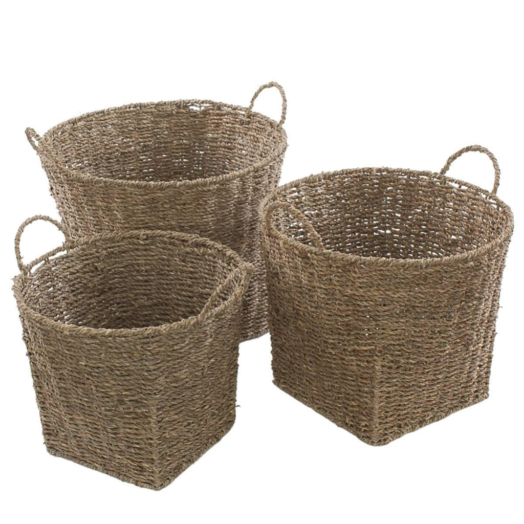 Set di 3 cesti in cordoncino con manici, Ø39H38 cm