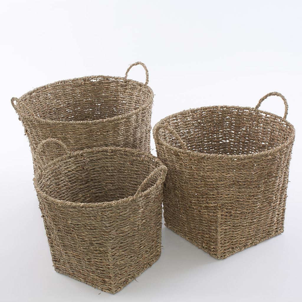 Set di 3 cesti in cordoncino con manici, Ø39H38 cm
