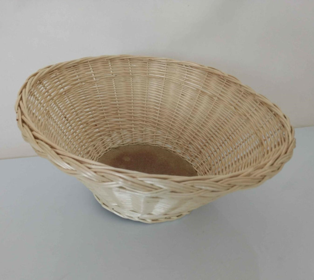 Cesto in vimini bianco con fondo in legno, Ø50/25H25 cm