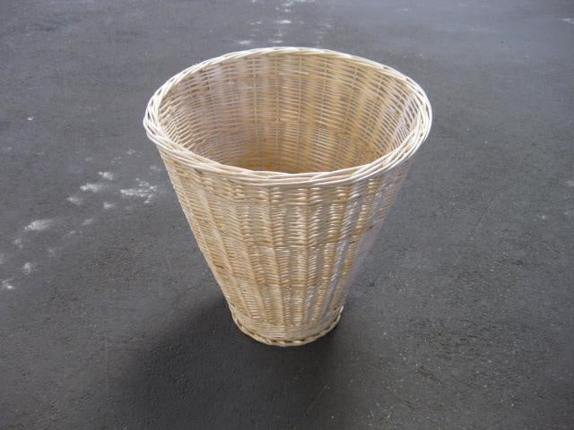 Cesto conico in vimini bianco con fondo in legno, Ø50/25 H50 cm