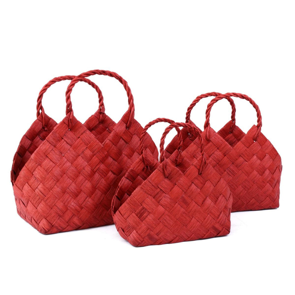 Cesto in fibra di cellulosa rosso con manico, set di 3, 45x26H31/42 cm
