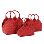 Cesto in fibra di cellulosa rosso con manico, set di 3, 45x26H31/42 cm
