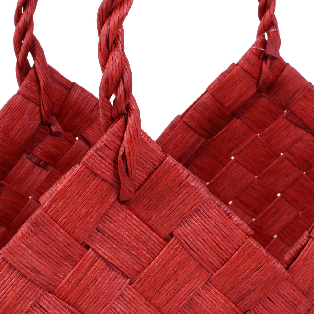 Cesto in fibra di cellulosa rosso con manico, set di 3, 45x26H31/42 cm