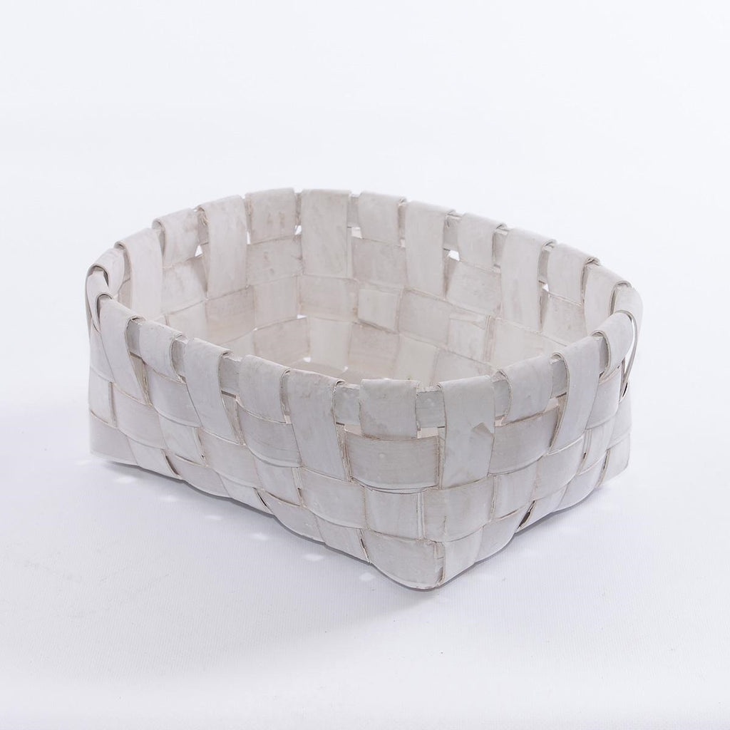 Cesto in legno di pioppo sbiancato, 33x25H13 cm (kit da 3)