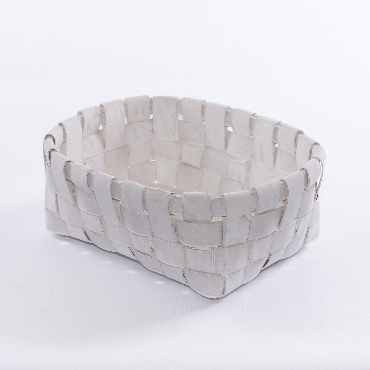 Cesto in legno di pioppo sbiancato, 33x25H13 cm (kit da 3)