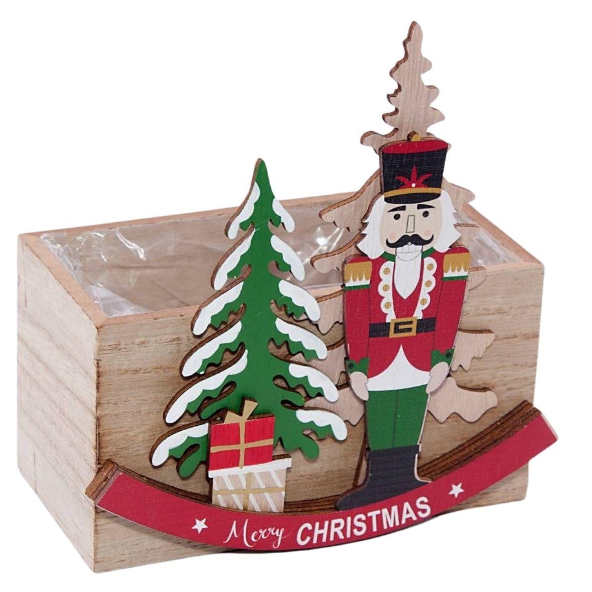 Cassetta natalizia in compensato con schiaccianoci, 15x8x16 cm (kit da 3)
