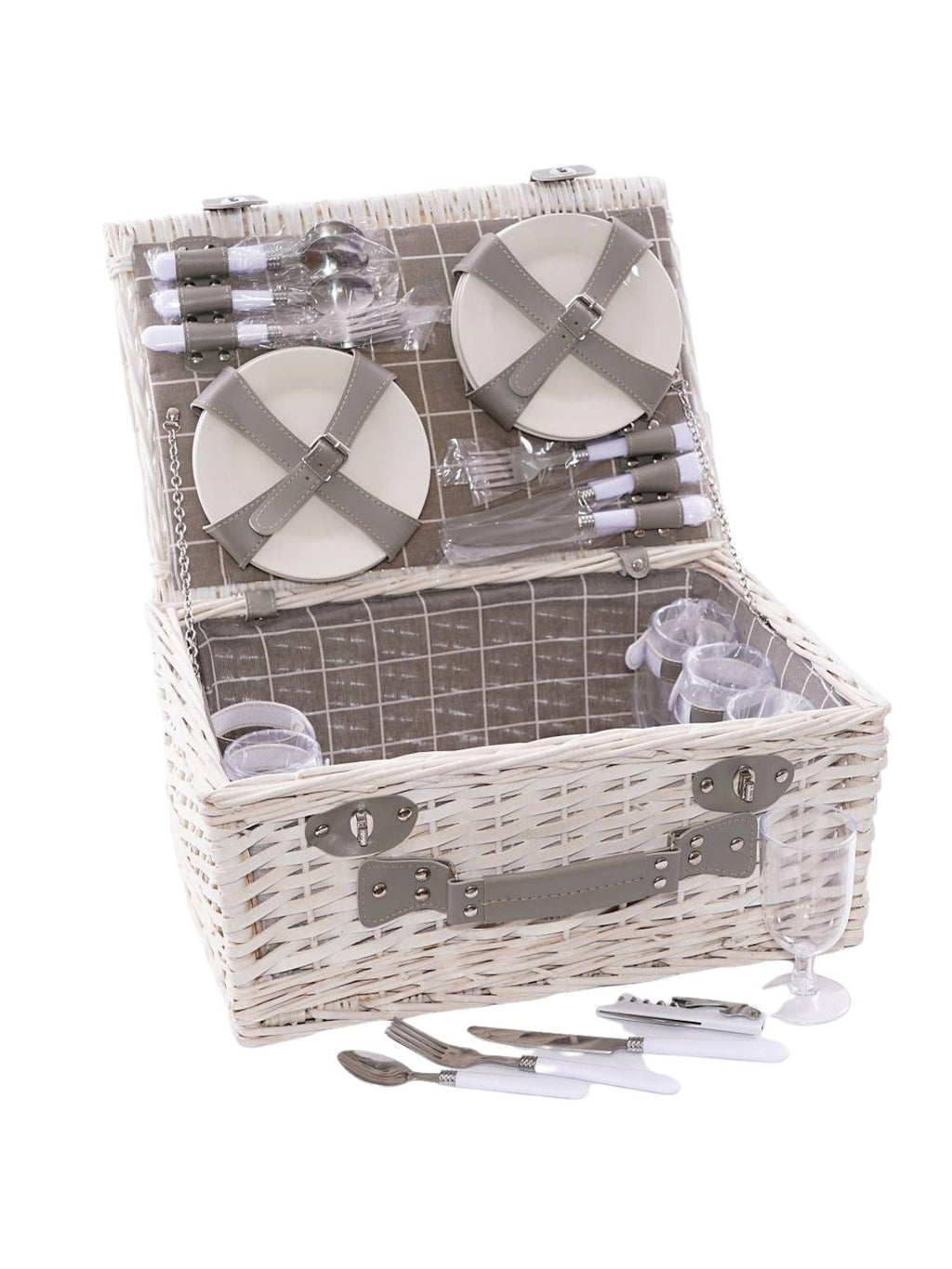 Cesto da picnic in vimini sbiancato, 46X33H21 cm