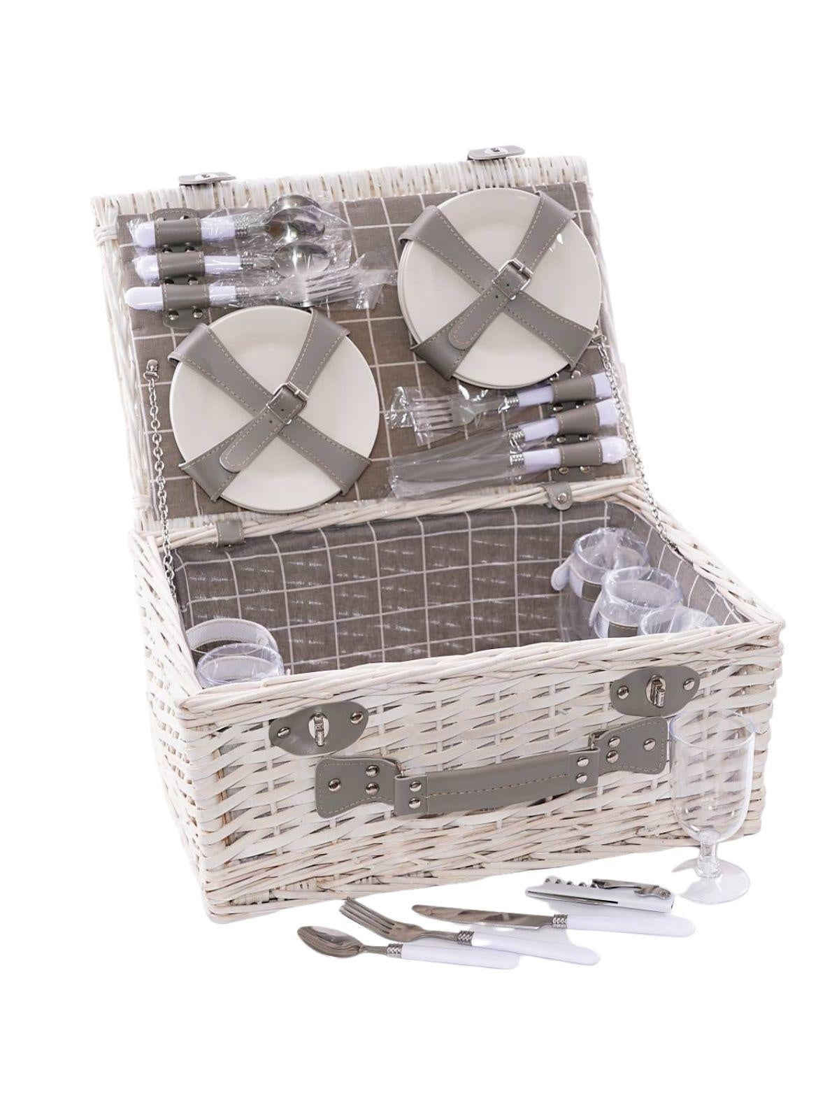 Cesto da picnic in vimini sbiancato, 46X33H21 cm