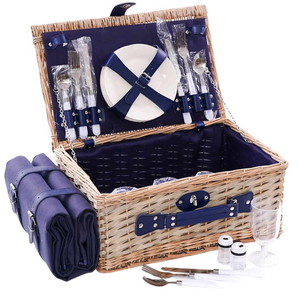 Cesto da picnic in vimini blu, 44X30H20 cm