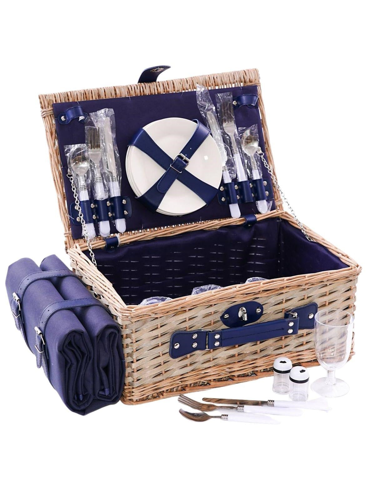 Cesto da picnic in vimini blu, 44X30H20 cm