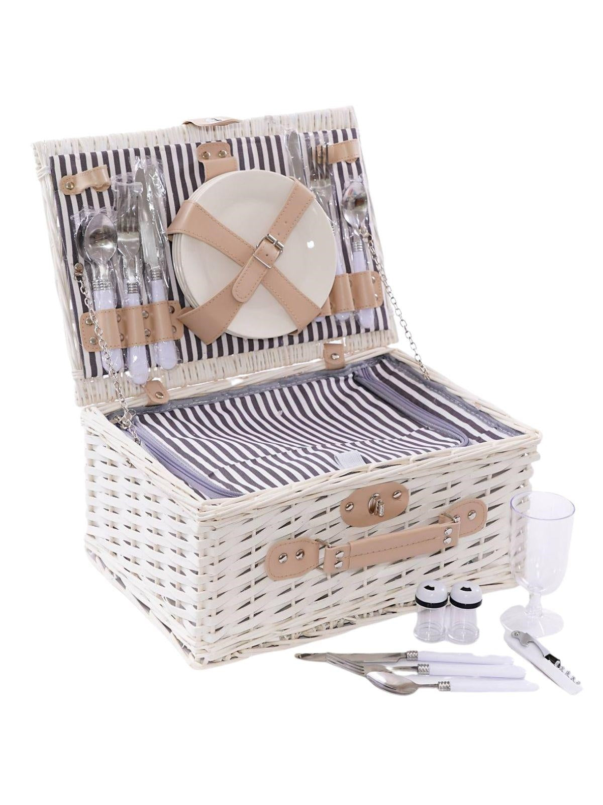Cesto in da picnic in vimini con borsa frigo, 40X28H18 cm