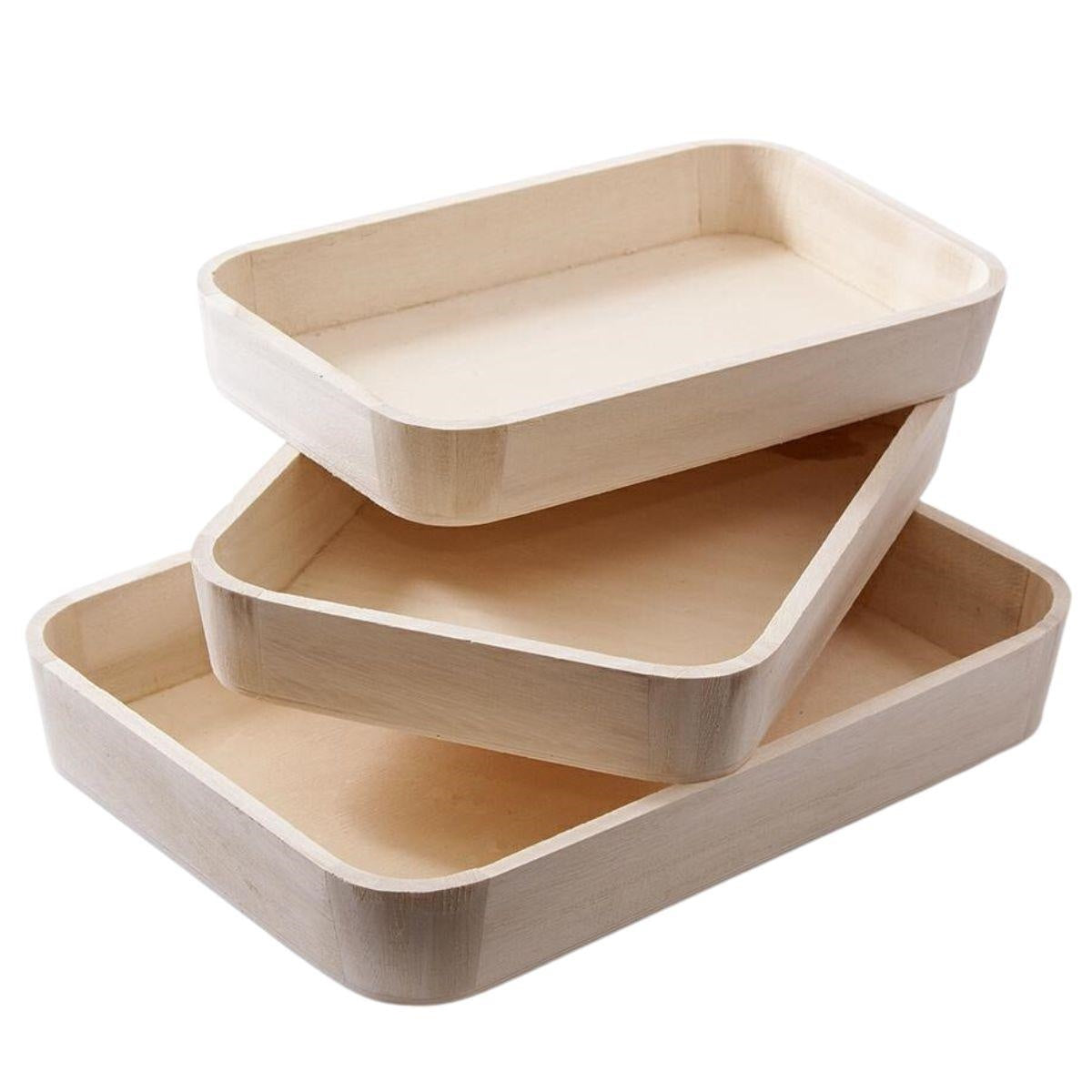 Vassoi in legno naturale per decoupage, set di 3