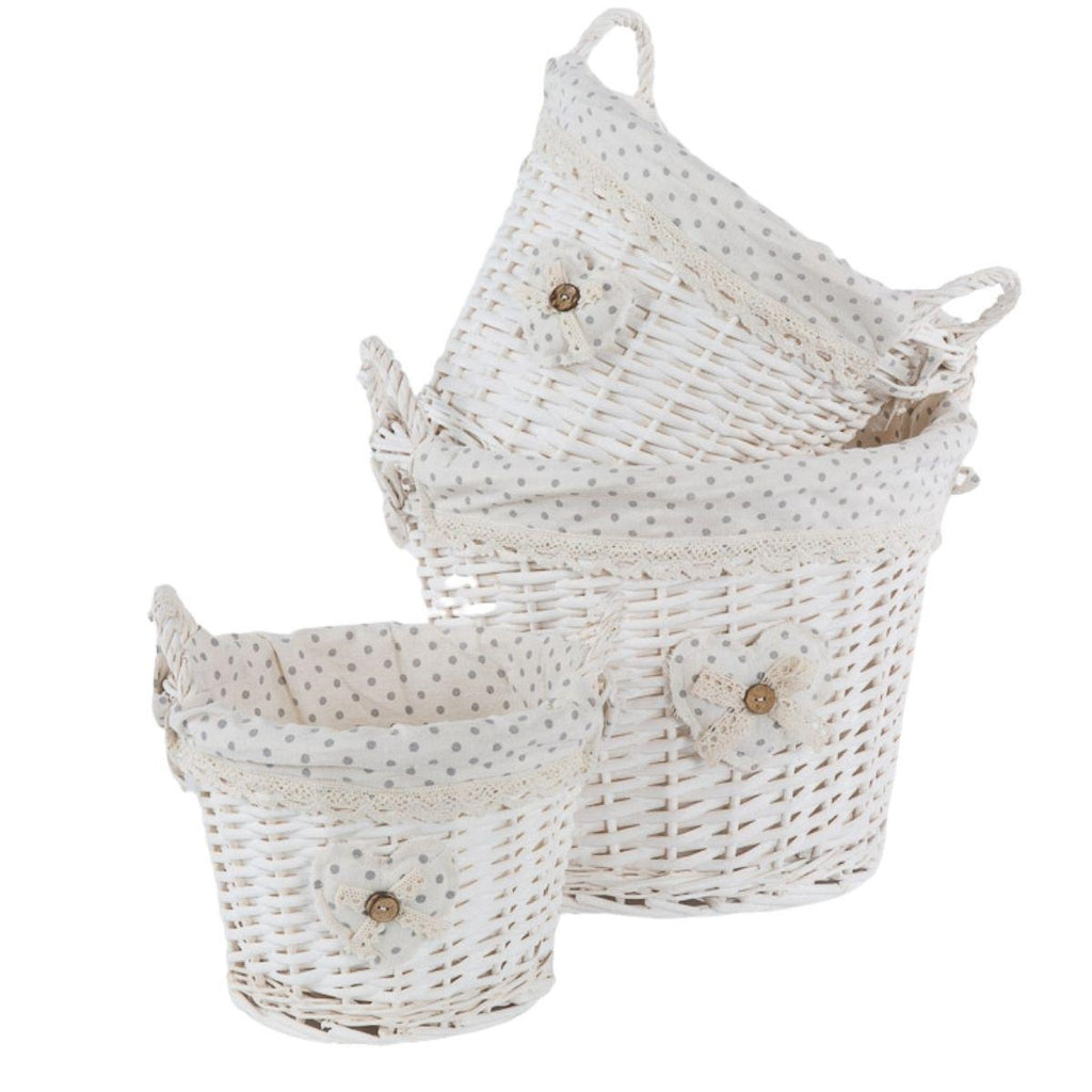 Cesto rotondo in vimini bianco in set di 3, Ø36H28 cm