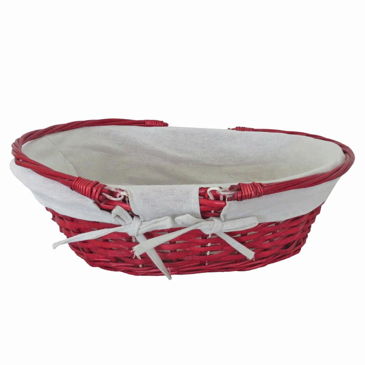 Cesto ovale da confezionamento in vimini rosso con fodera (kit da 3)