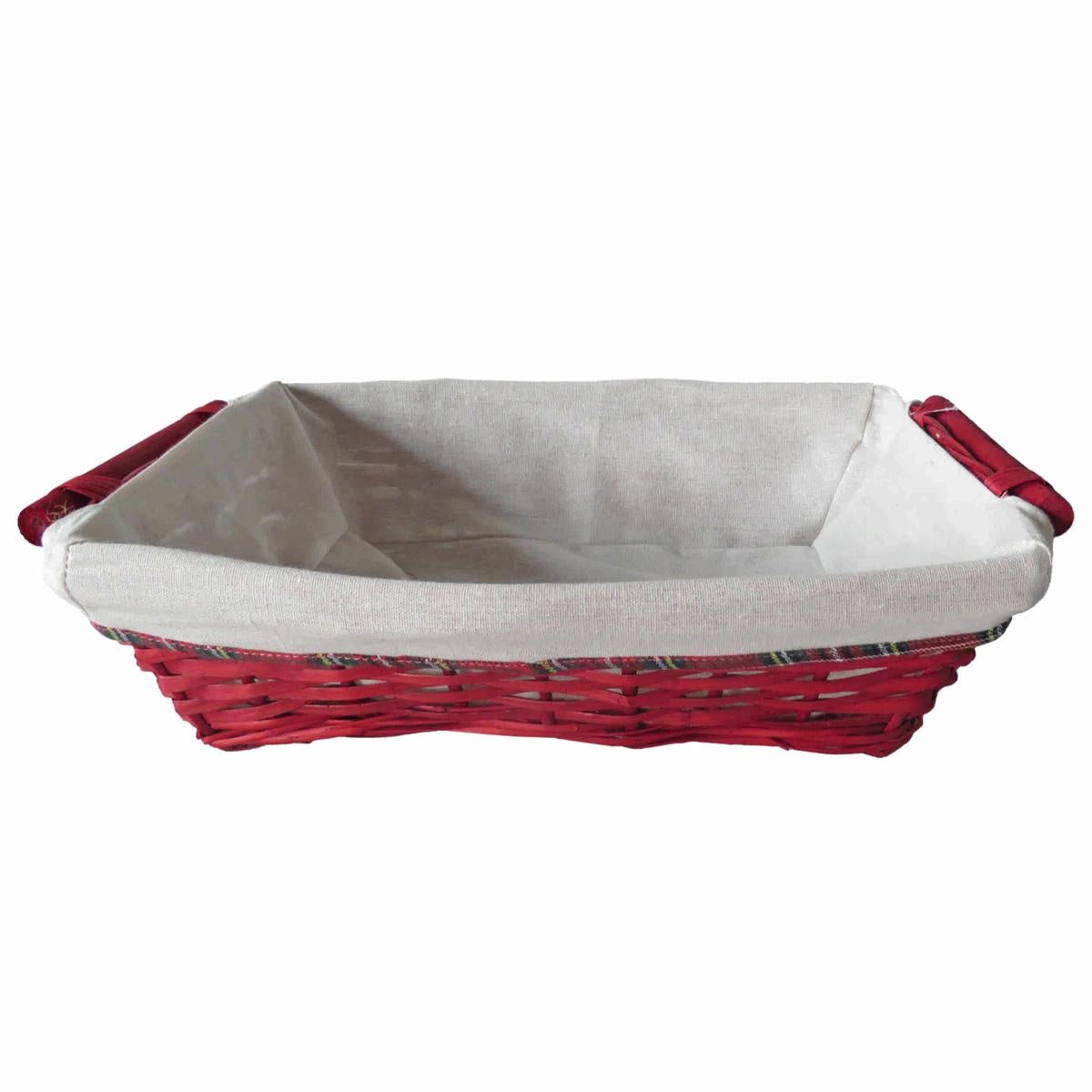 Cesto rettangolare in vimini rosso foderato, 49/45x34x12 cm (kit da 3)