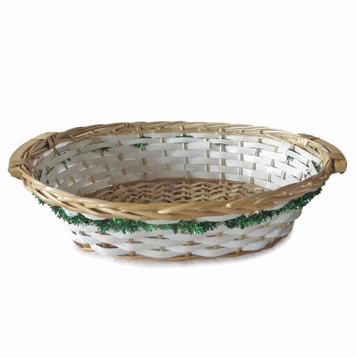 Cesto da confezionamento ovale in vimini con ghirlanda verde, 49/46x36 cm (kit da 5)