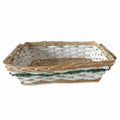 Cesto rettangolare in vimini bianco con ghirlanda verde (kit da 3)