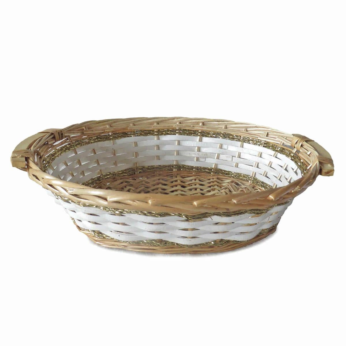 Cesto ovale in vimini bianco e oro, 49/46x36x12 cm (kit da 5)