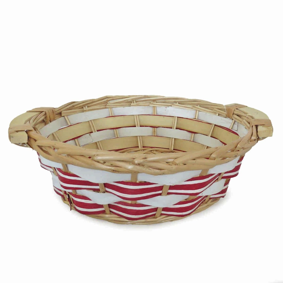 Cesto rotondo in vimini rosso e bianco, Ø32x10 cm (kit da 5)