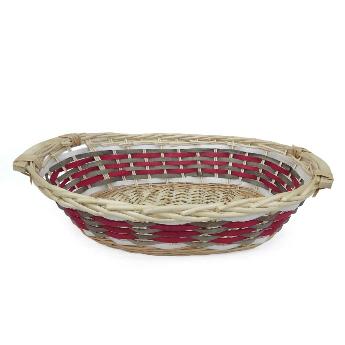 Cesto ovale in vimini rosso, bianco e grigio, 69/65x40x13 cm (kit da 3)