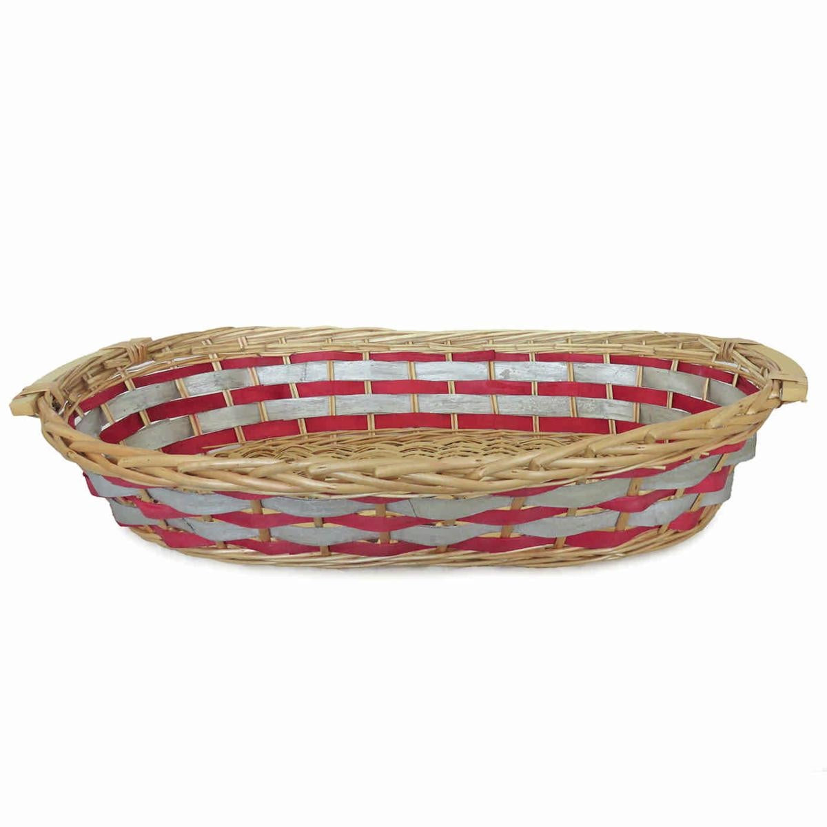 Cesto da confezionamento ovale in vimini rosso e argento, 69/65x40x13 cm (kit da 3)