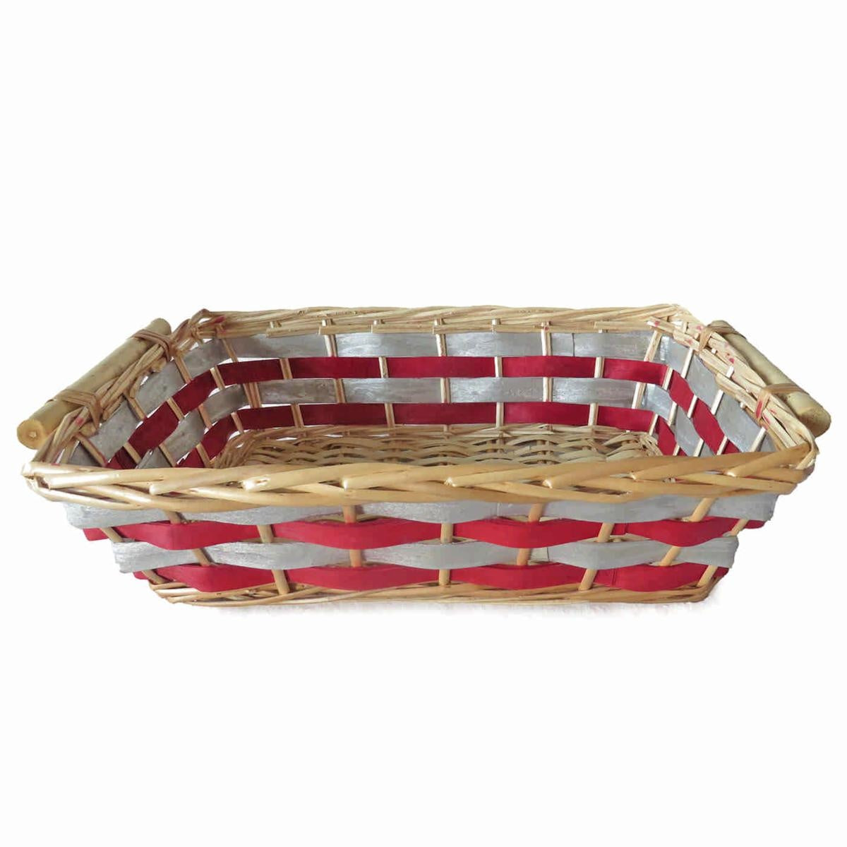 Cesto da confezionamento in vimini rosso e argento, 40/36x27x10 cm (kit da 10)