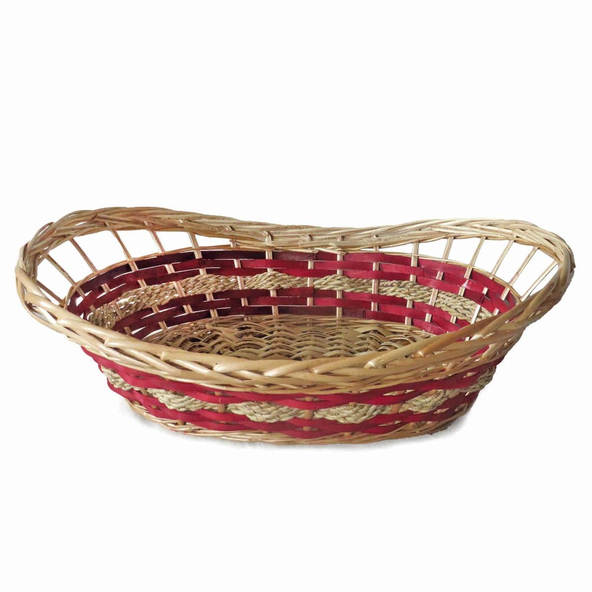 Cesto ovale in vimini rosso con manico incorporato, 51x36x12 cm (kit da 5)