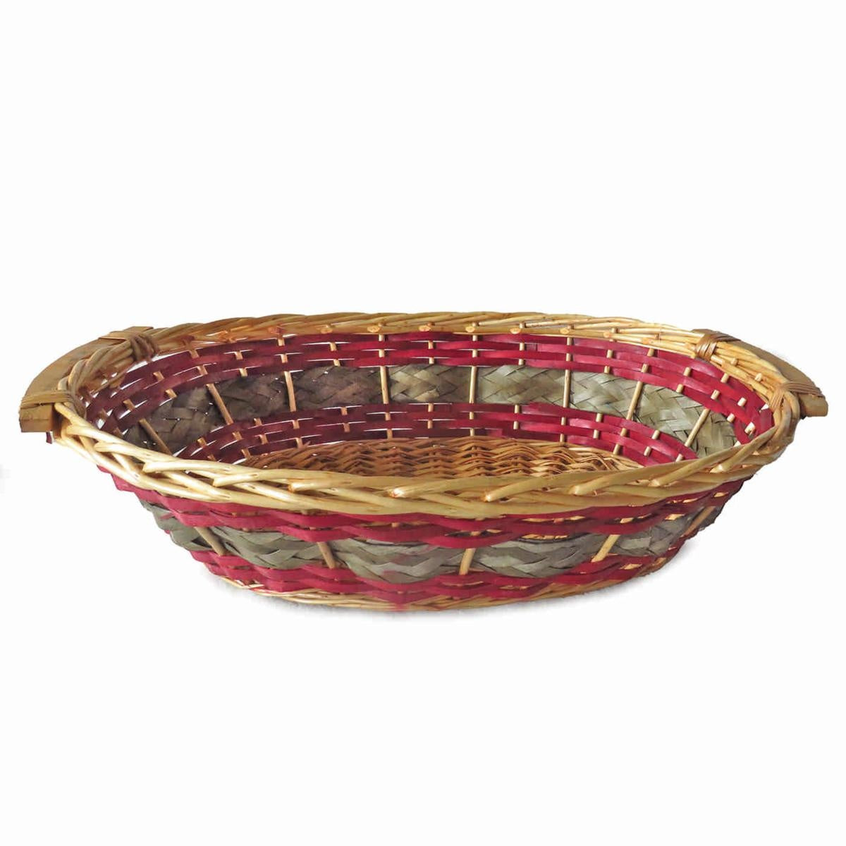 Cesto ovale in vimini rosso e grigio, 65/61x48x16 cm (kit da 3)
