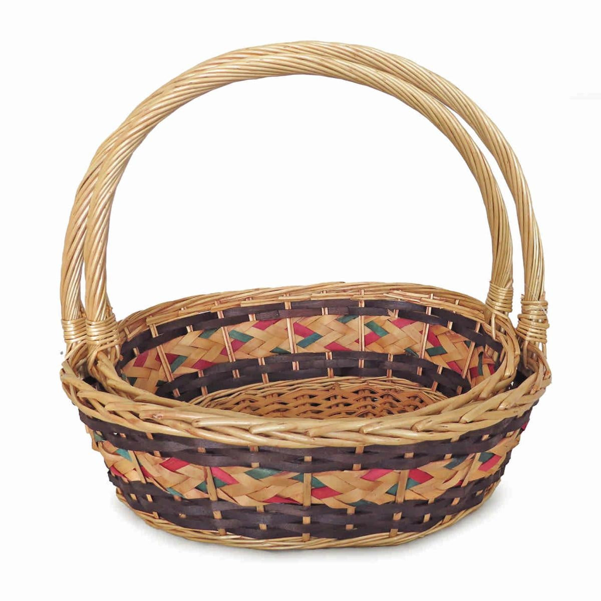 Cesto ovale con manico in vimini multicolore, set di 2, 50x42x15 cm