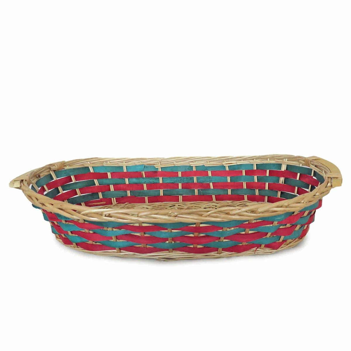 Cesto ovale in vimini rosso e verde, 69/65x40x13 cm (kit da 3)